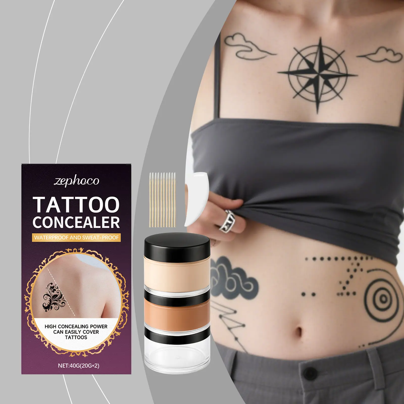 Soft Matte Tattoo Concealer Set, Lightweight Fit & Hydrating, Cover Tattoos, Scars & Birthmarks, 2 Shades: Ivory & Dark Tone, Blendable, Waterproof Sweat Resistant, Great Birthday & Holiday Gift for Makeup Lovers