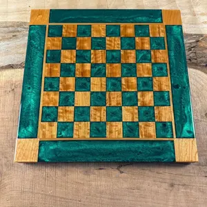 Emerald Green Cherry Wood Chess Board (INCLUDES GLASS PIECES)