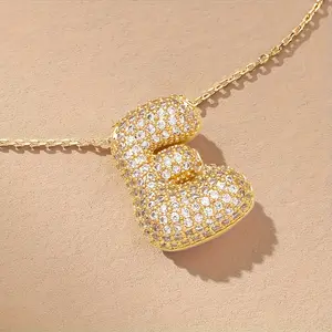 Initial Letter Necklace with Zircon Stones Gold Plated