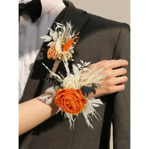 Rinlong Corsage and Boutonniere Set Terracotta & Beige