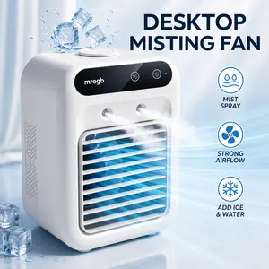 MREGB 3-in-1 Mini Portable Air Conditioner Fan USB Rechargeable Personal Cooling Desk Fan Dual Spray Misting 2 Speeds 500ml Water Tank Adjustable Head Quiet Low Noise Ice Mist Cooler for Home Office Bedroom Travel Camping Use summervibes