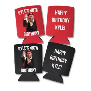 Custom Photo Birthday Can Cooler, Funny Bday Party Favors, Gag Gift, Drinkware Accessory for Regular Cans Printed Water Proof