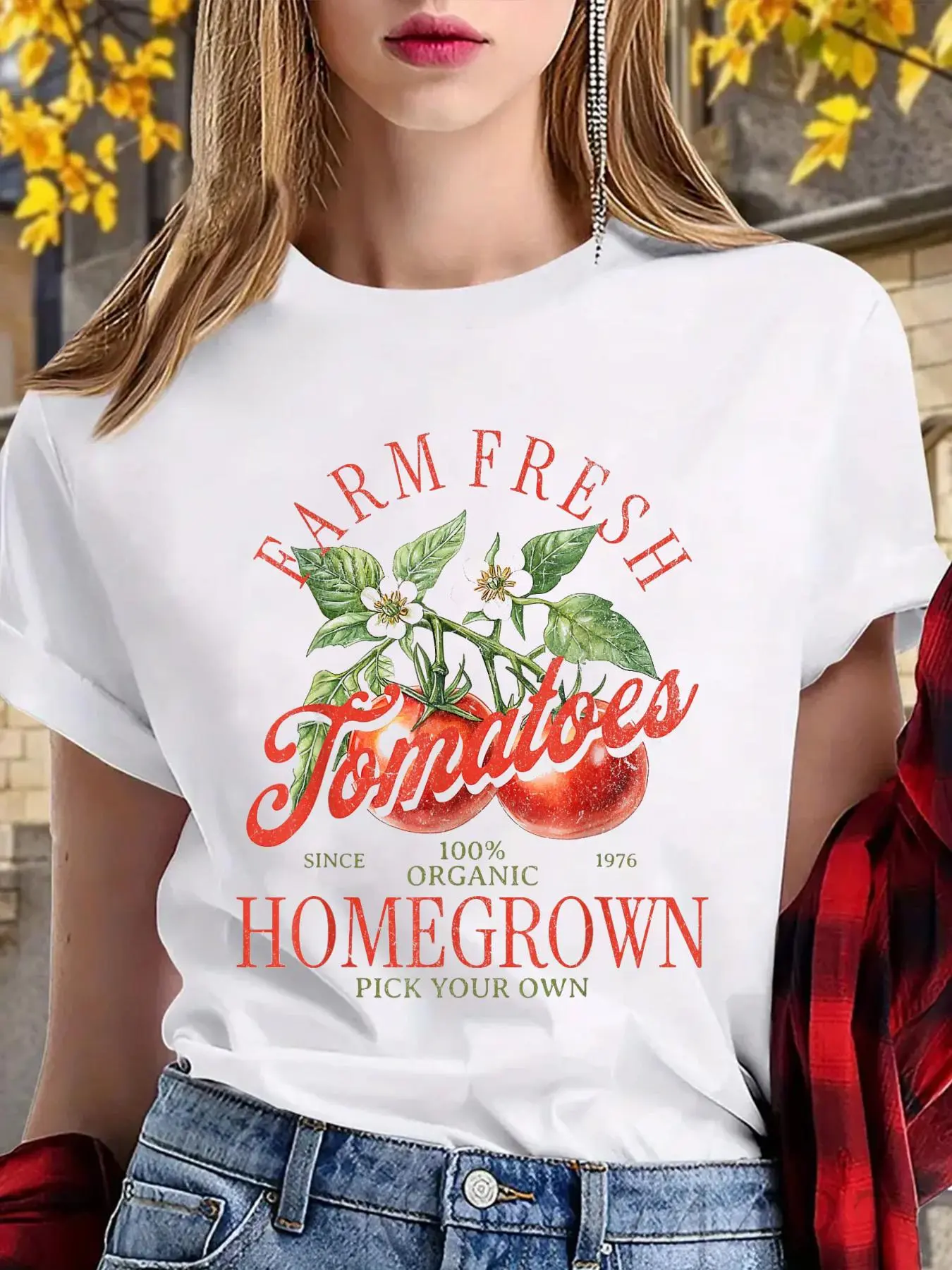 100% Cotton Farm Fresh Tomatoes Homegrown Organic Vintage Cottagecore T-Shirt Graphic Tees Women Casual Print Short Sleeve Women Tee Tops Clothes