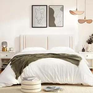 JONPONY Upholstered Full Headboard, Solid Wood Headboard with Linen Fabric, Adjustable Height Headboard from 37" to 51",Bed Frame Adapters,Headboard Only
