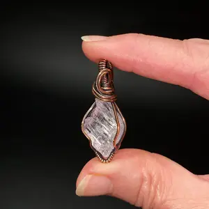 Fluorescent Spodumene Kunzite & Copper Wire Wrapped Pendant