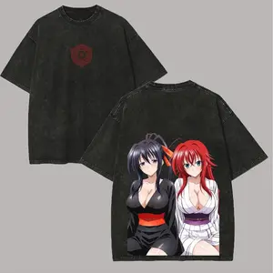 High School DxD Vintage Washed Graphic Tee, Y2K Style Plus Size Unisex Top, Personality Anime Short Sleeve T-Shirt, High Quality All-Season Streetwear Clothing For Men Women