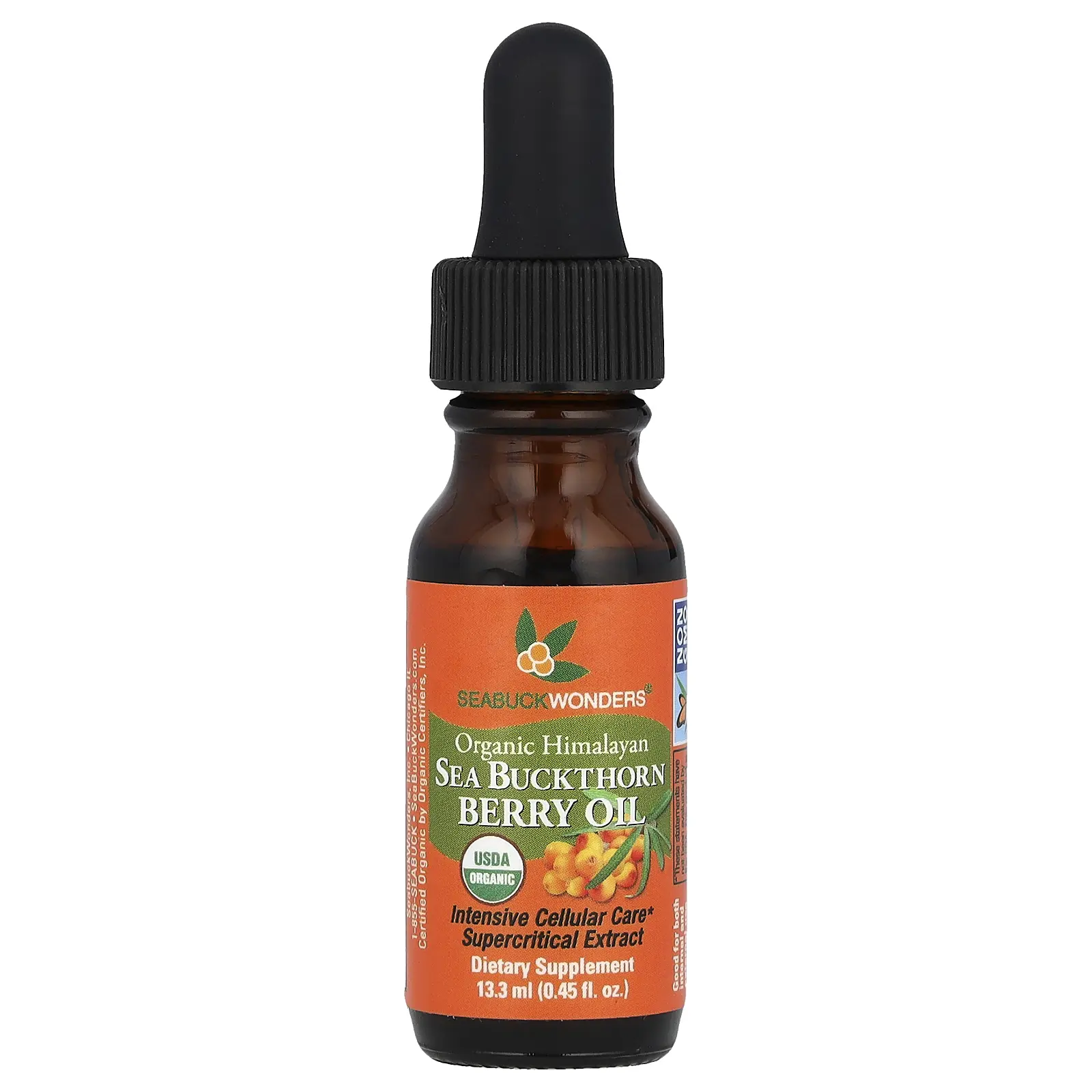 SeaBuckWonders Organic Himalayan Sea Buckthorn Berry Oil, 0.45 fl oz (13.3 ml)