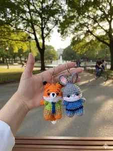 Crochet Zootopia Couple Keychain, Cute Nick And Judy Keychain, Fox Decoration, Bunny Amigurumi, Gifts For Him Her, Valentine Gift