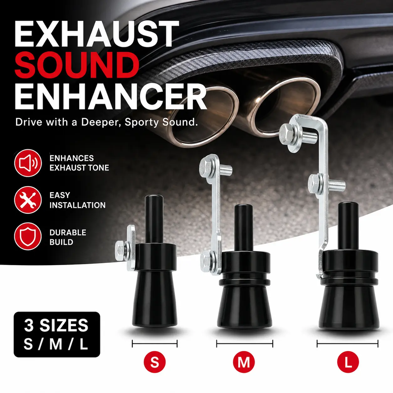 3 PCS Exhaust Whistle Set S/M/L, Car Exhaust Sound Simulator, Universal Turbo Sound Whistle, Aluminum Alloy Exhaust Muffler Sound Booster, Easy Install Car Exhaust Pipe Sound Maker