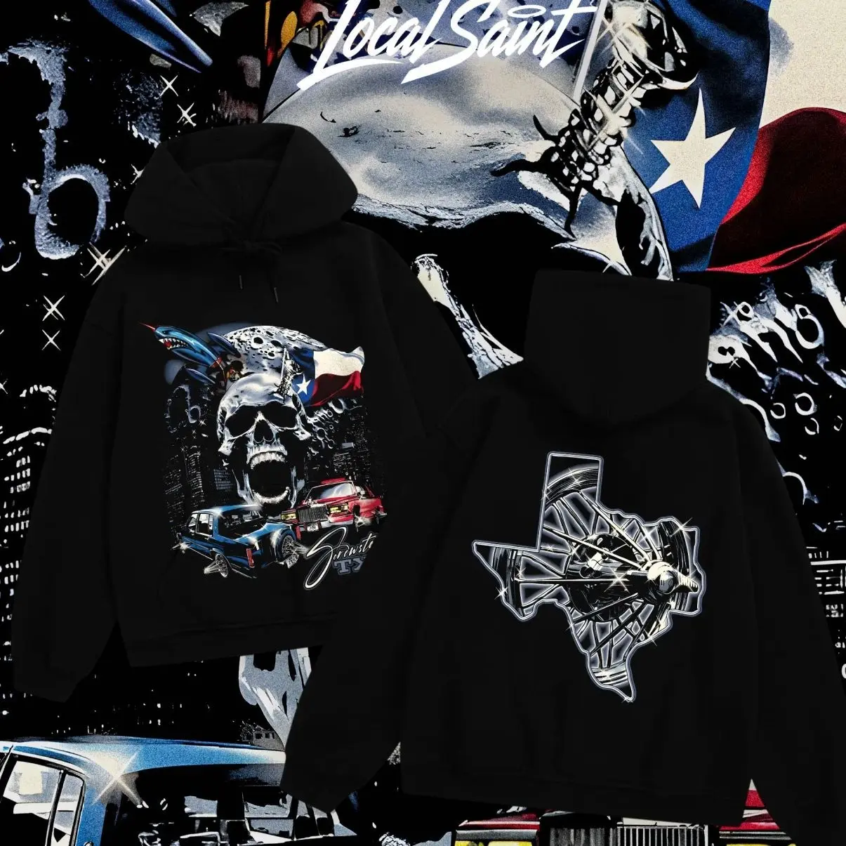 LOCALSAINT Screwston TX Heavy Cotton Unisex Graphic Hoodie Tshirt Houston Texas Screwed Up Click DJ Screw 713 Crewneck Tee, Vintage Streetwear Graphic T-Shirt Direct To Garment Breathable Print P5J