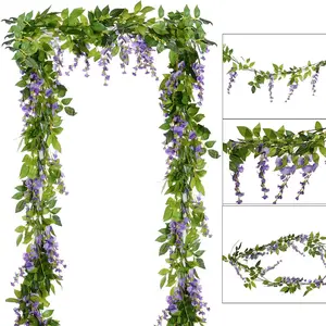 Wisteria Artificial Flowers Garland 4 Pcs 28.8ft Light Purple Silk Hanging Vine for Home Garden Outdoor Ceremony Wedding Arch Floral Decorations Plants Table Ornaments christmas hauls christmas haul christmasdecor