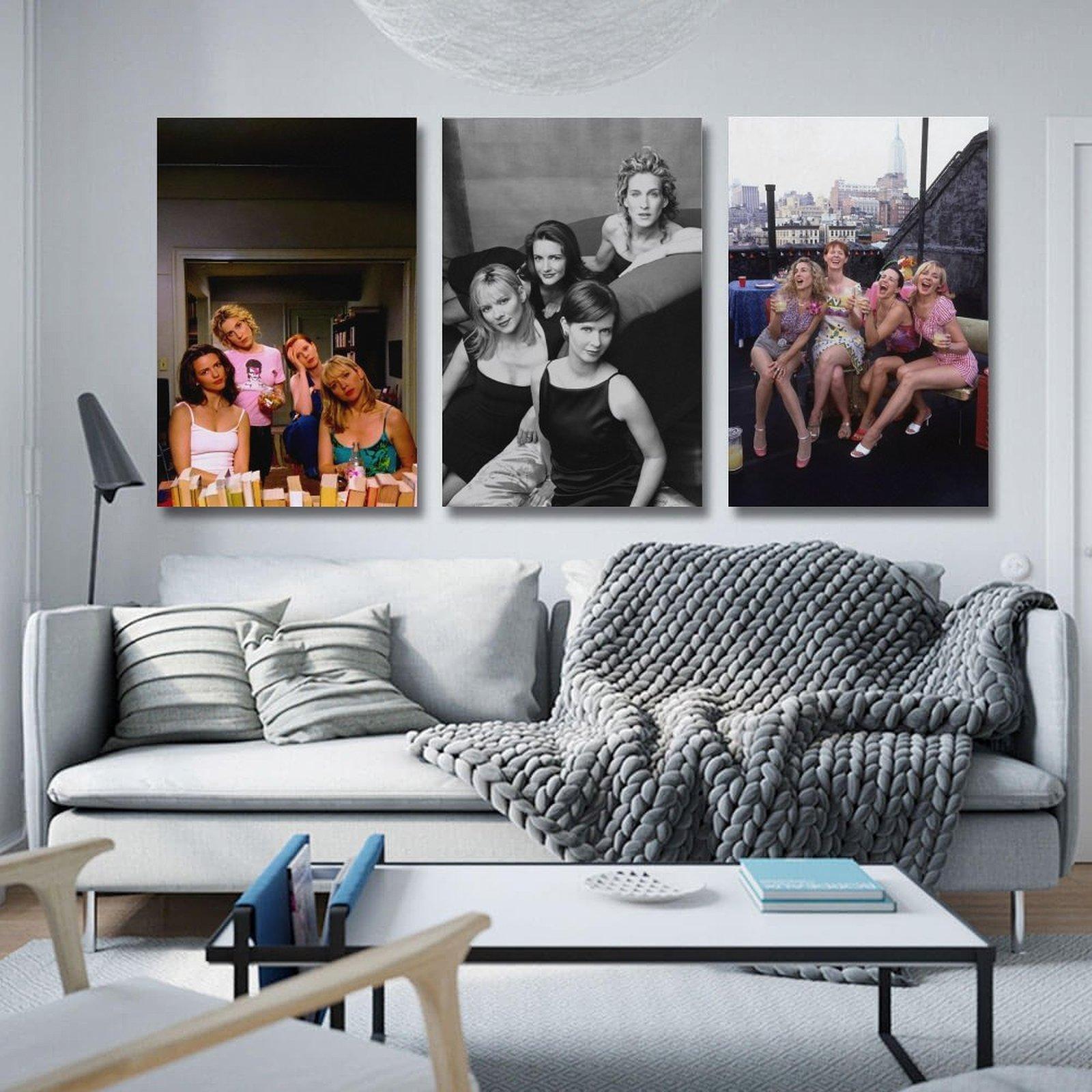 SATC Energetic  Wall Decor Vintage Nostalgic Black and White Photo Waterproof Canvas Artistic Poster Decoration Iconic TV Show Female Friendship Funny Bathroom Decor Girls Bedroom Prints Gift for Fans