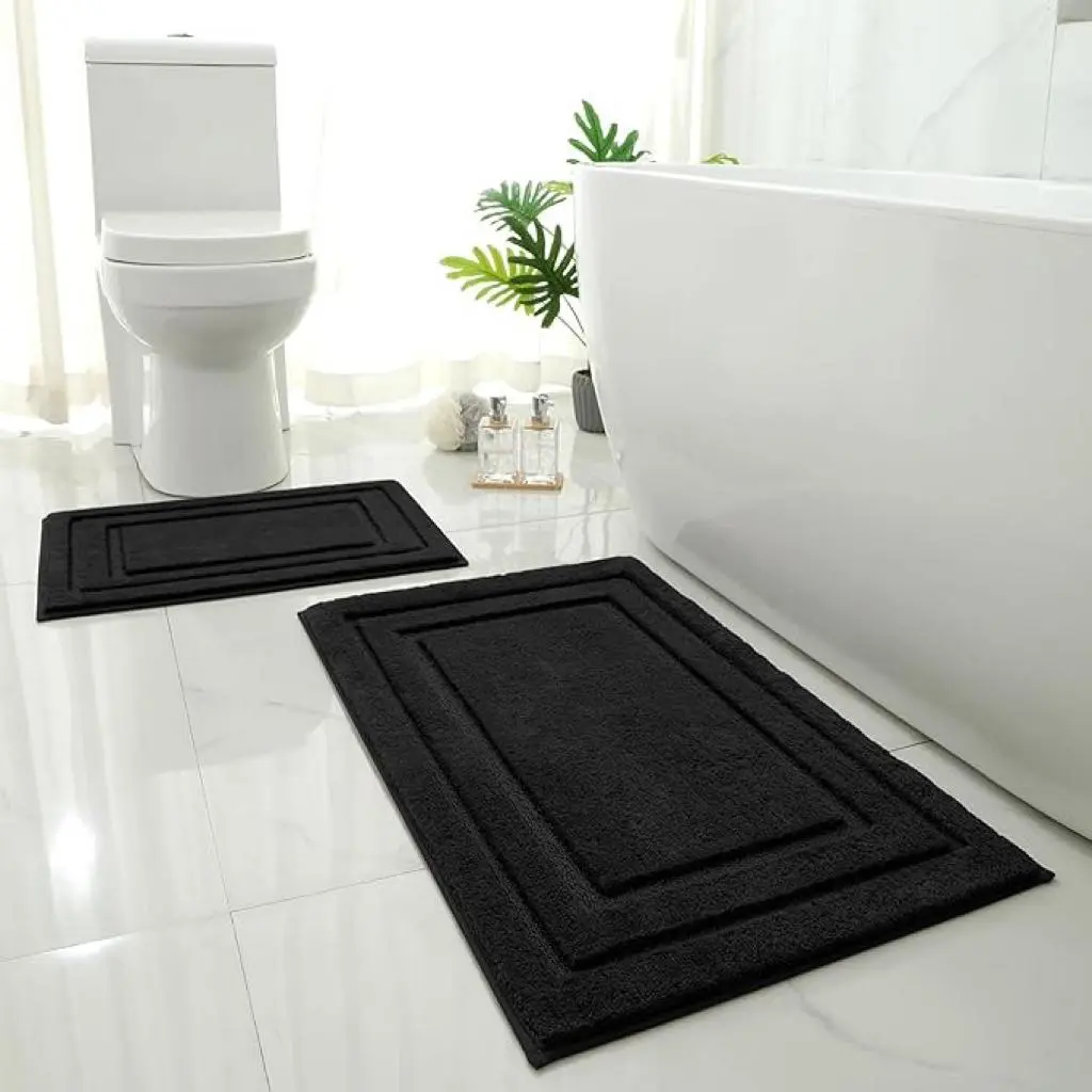 Solid Color Bathroom Mat Set, 2 Counts/set Non-slip Soft Absorbent Bath Rug, Bathroom Rug Sets, Rectangle Bathroom Floor Mat, Bathroom Accessories, Home Decor, Bathroom Drying Doormat, Water Absorbent Mat, Bathroom Mats Non Slip