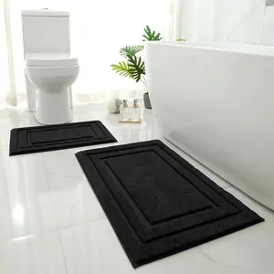 Solid Color Bathroom Mat Set, 2 Counts/set Non-slip Soft Absorbent Bath Rug, Rectangle Bathroom Floor Mat, Bathroom Accessories, Home Decor, Bathroom Drying Doormat