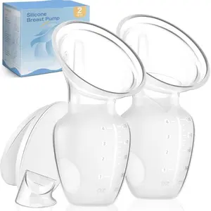 2 Sets Silicone Manual Breast Pump for Breastfeeding Essentials, Colostrum Collector with Spill-Free Valve & Cap, Portable Hand Breast Milk Pump, Reusable Milk Saver & Breast Milk Catcher for Nursing Moms