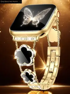 Nice Bling Metal Bracelet Link For Apple Watch Only Band Women Series 38-49mm Strap Gold Butterfly Design Small Big Dial