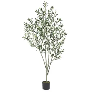 Artificial Olive Tree with Realistic Leaves & Fruits, Faux Potted Tree for Indoor Outdoor Home Decor, Fake Floor Plant in Pot for Indoor Outdoor Living Room Office Garden Decor, Ideal Housewarming Gift
