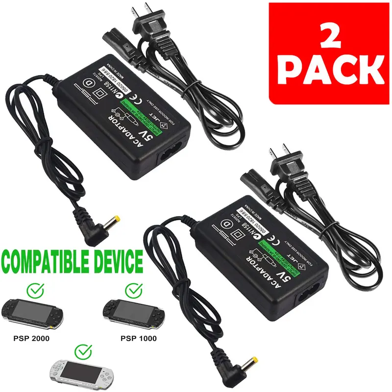 2-PACK ABS AC Adapter Home Wall Charger Power Supply with Foldaway Prongs, 100-240V 0.3A 5V 2A, Charger Compatible with Sony PSP 1000/2000 Slim/3000 Series