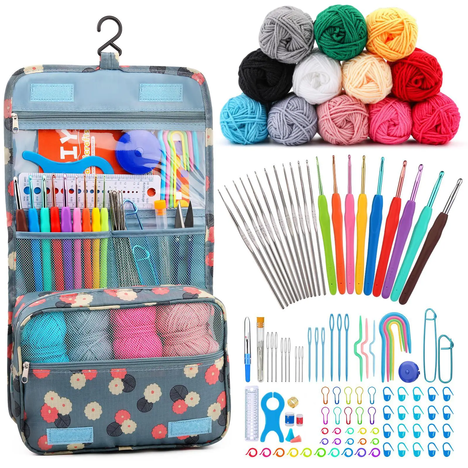 Crochet Hook Set, 130pcs/set Crochet Hook & Yarn & Accessories Storage Bag, Crochet Kit for Beginners, Knitting Supplies for Home, Sewing Tools, Handi