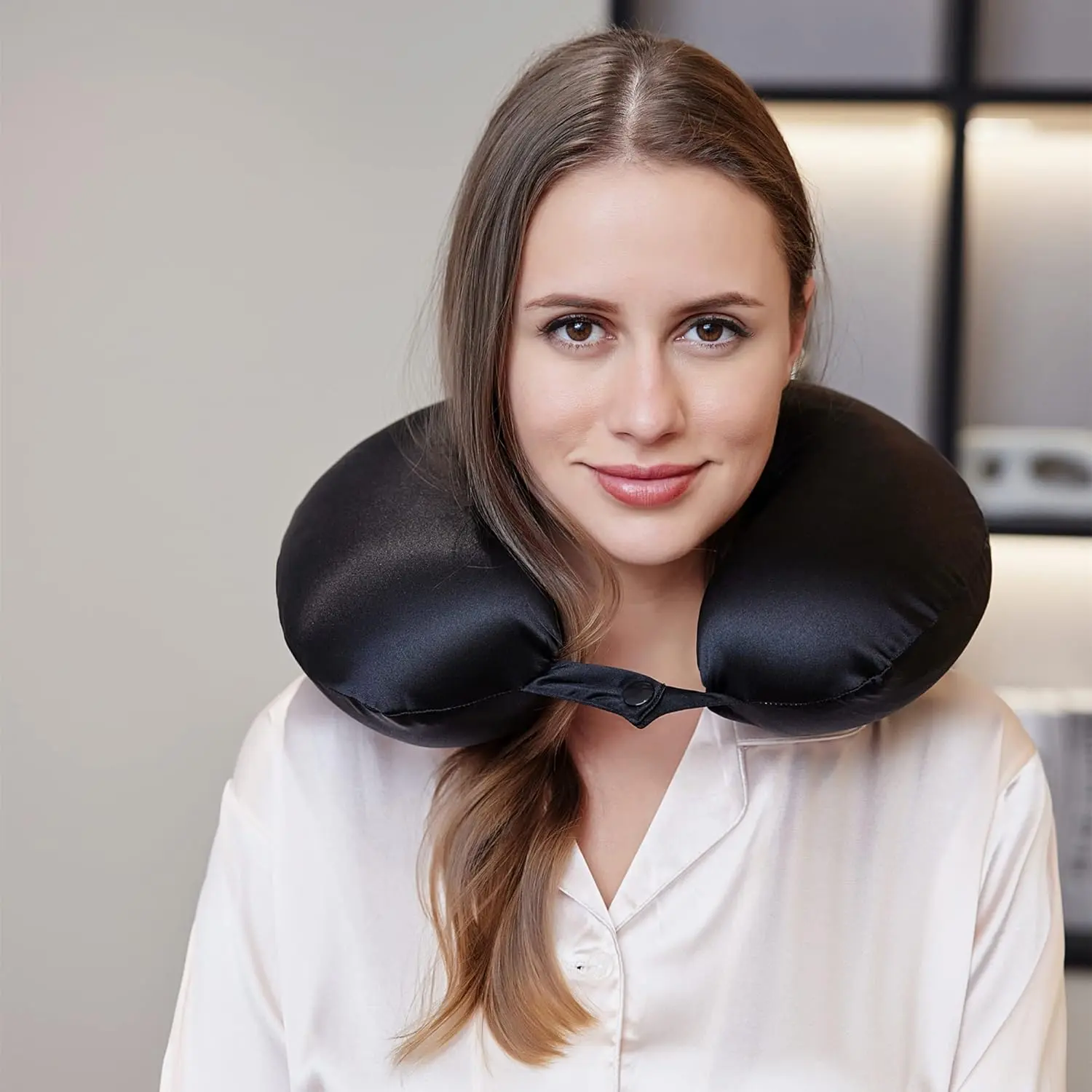 100% Mulberry Silk Travel Neck Pillow for Sleeping 22 Momme Silk Airplane Travel Pillow for Pain Relief Sleeping, Plane Neck Support Pillow, bedding nest breathable