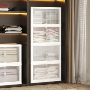 JONZEN 192Qt Plastic Storage Bins with Lid, 48GAL Closet Organizer and Stackable Storage Drawer, Collapsible Clear Box with Wheels, Clothes Cabinet Containers for Home Garage, 4Pack White