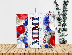 Red White and Blue MiMi Stainless steel Double insulated water bottle tumbler  20oz