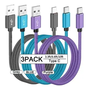 USB C fast charging cable 3Pack [3.3/6.6/10FT] USB A to C nylon braided charging cable, C-shaped data synchronization cable, compatible with Samsung Galaxy A145G A 13 a54 A 53 as 23 s22 Ultra S21 S20 A 23 A 24 A 03s Google 7Pro 6 Moto Android phone fast c