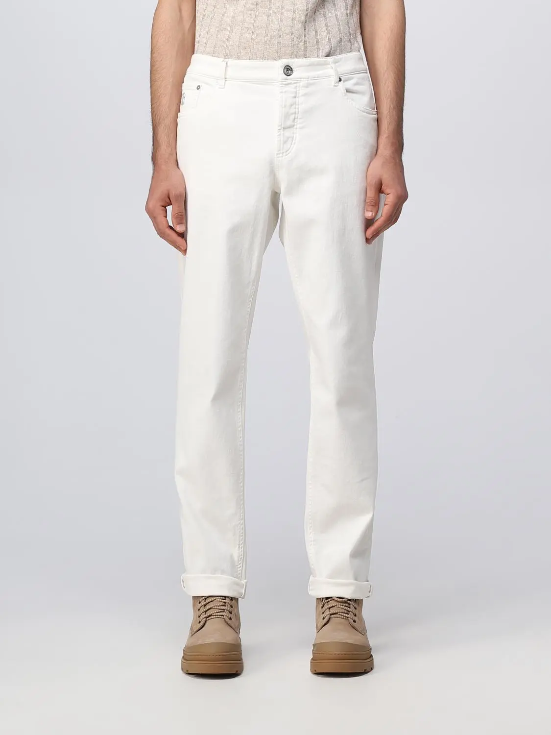 BRUNELLO CUCINELLI MEN'S SNOW WHITE TAILORED TROUSERS
