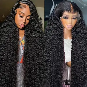 Deep Wave Lace Front Wigs Human Hair 13x6 HD Lace Front Wigs Pre Plucked Brazilian Curly Human Hair Wig 180 Density Glueless Frontal Wigs For Black Women