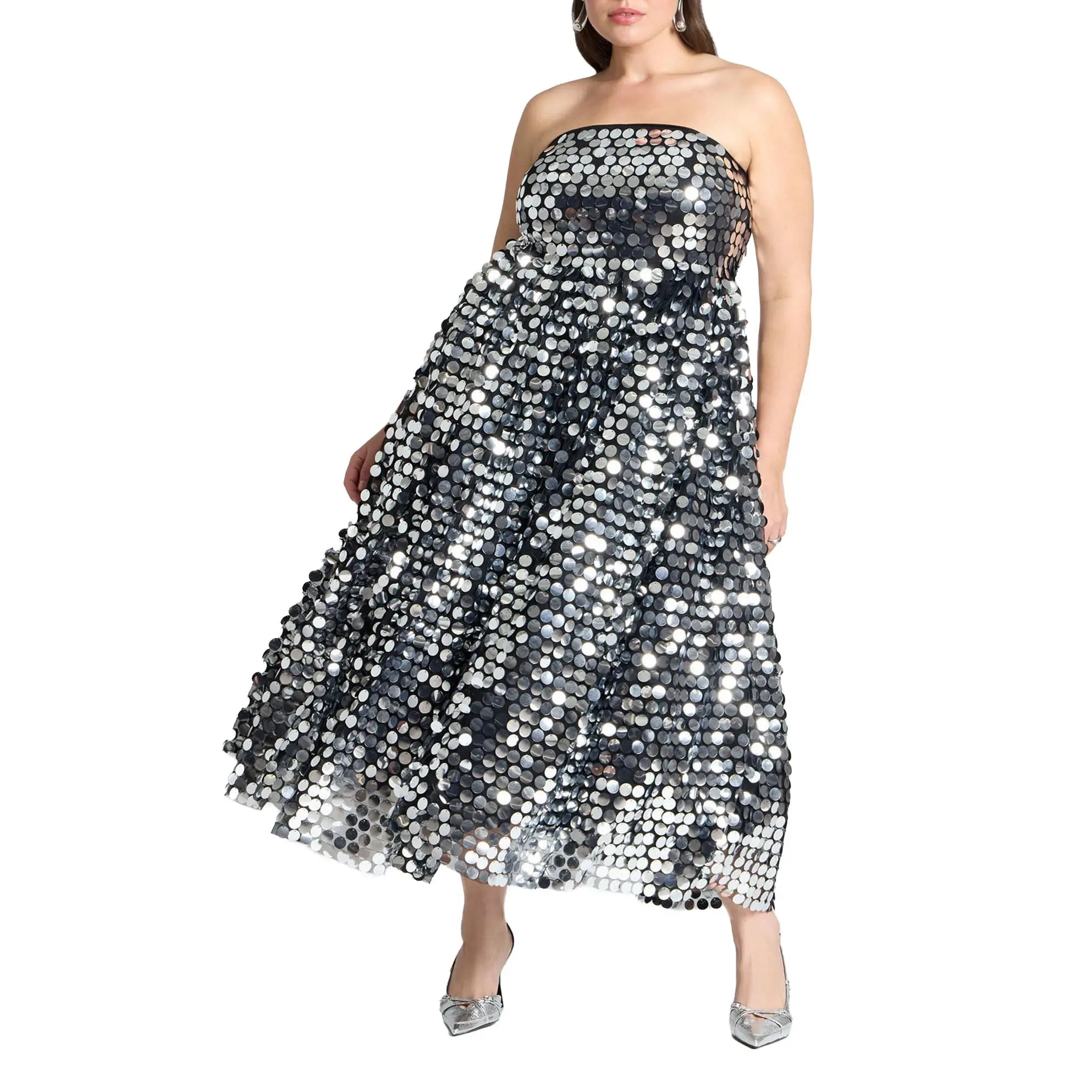 ELOQUII Women's Plus Size Paillette Dress With Big Skirt