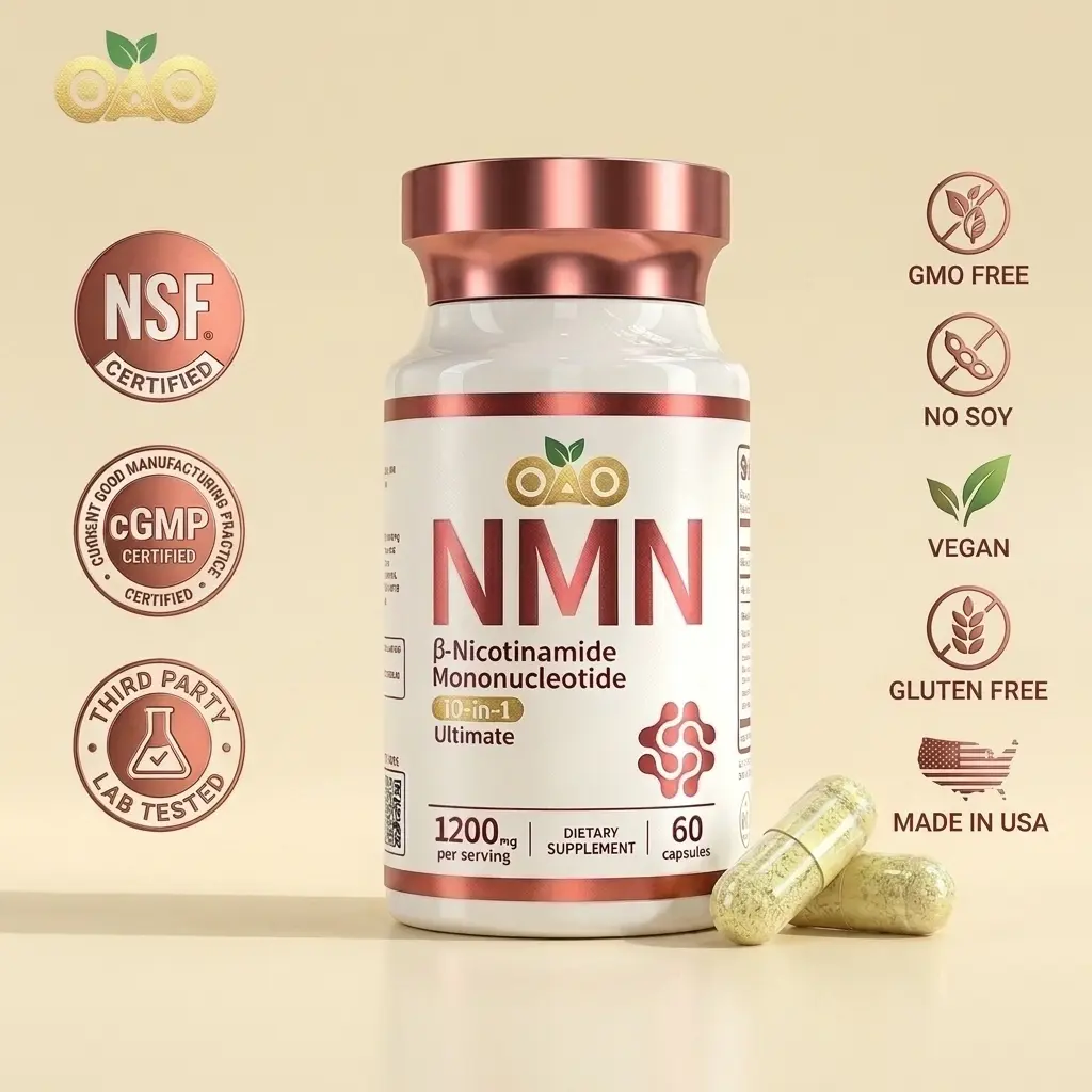 OAO NMN Supplement Complex 1200mg Per Serving | 10-in-1 NAD+ Precursor with Trans-Resveratrol, Glutathione, Astaxanthin & CoQ10 | Supports Anti-Aging, Cellular Energy & Antioxidant | 60 Vegan Capsules