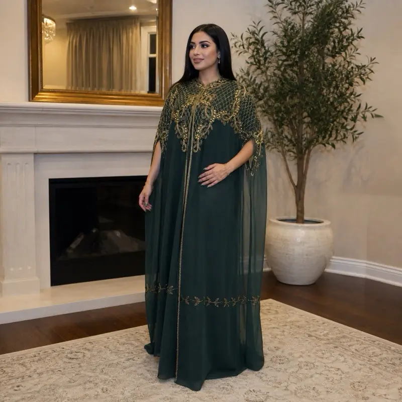 Luxury Abaya - Elegant  Caftan with Gold Embroidery and Flowing Design for Special Occasions