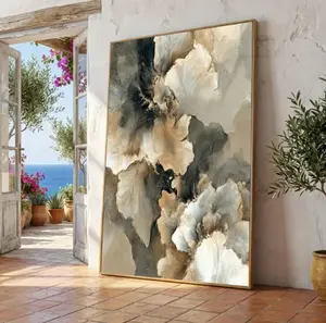 Abstract Floral Canvas Wall Art, Neutral Tones Home Decor, Swirling Painting, Modern Nature Artwork, Elegant Living Room Canvas