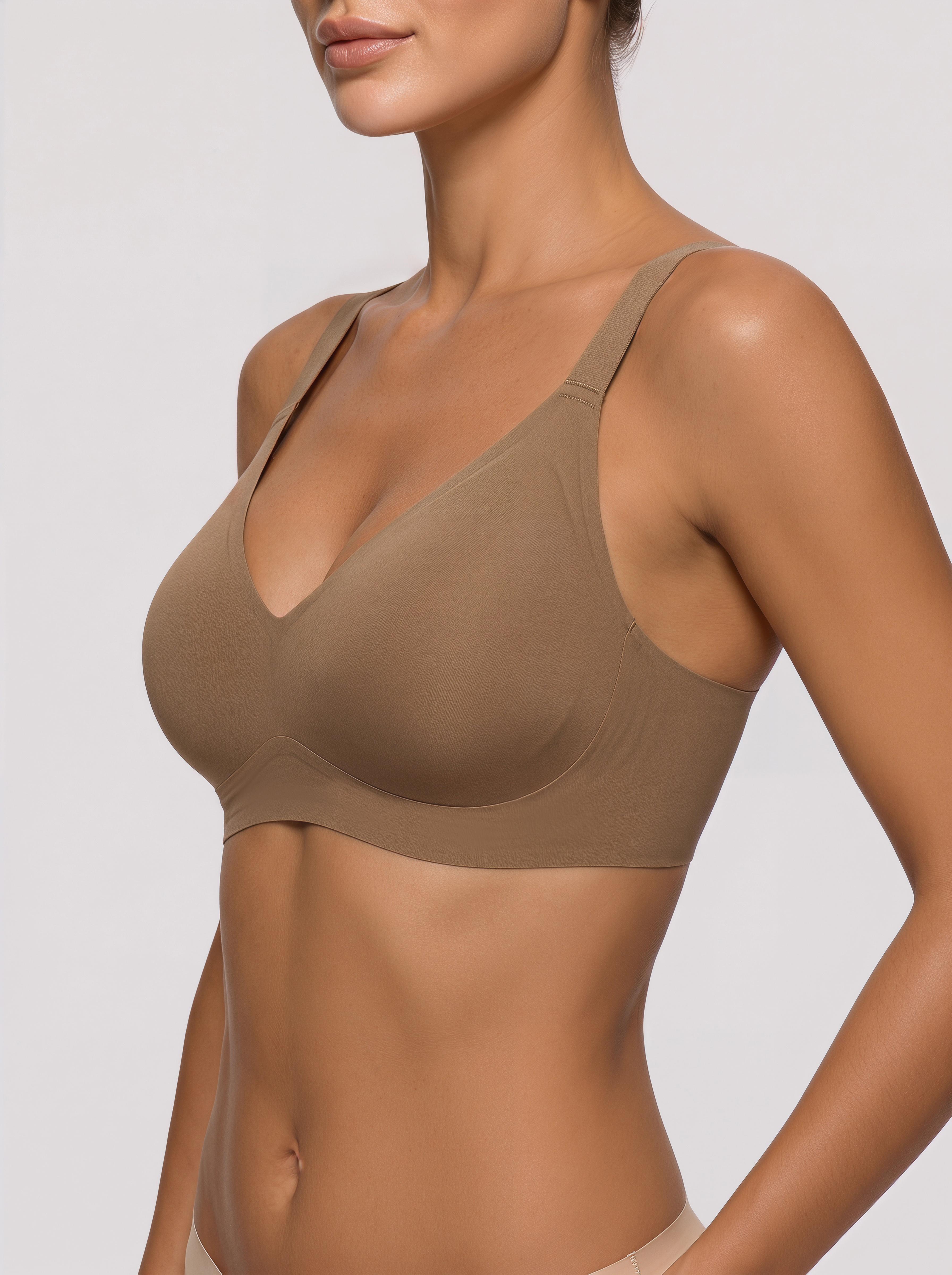 CUTEIO Women's Wireless Jelly Push Up Plunge Seamless Bra - Nylon, Feminine, Breathable, Adjustable Padded Everyday Fit, No Underwire, Lift, Separation, Low Cut Deep V-Neck, Wide Straps, Anti-Spillage - BA1765