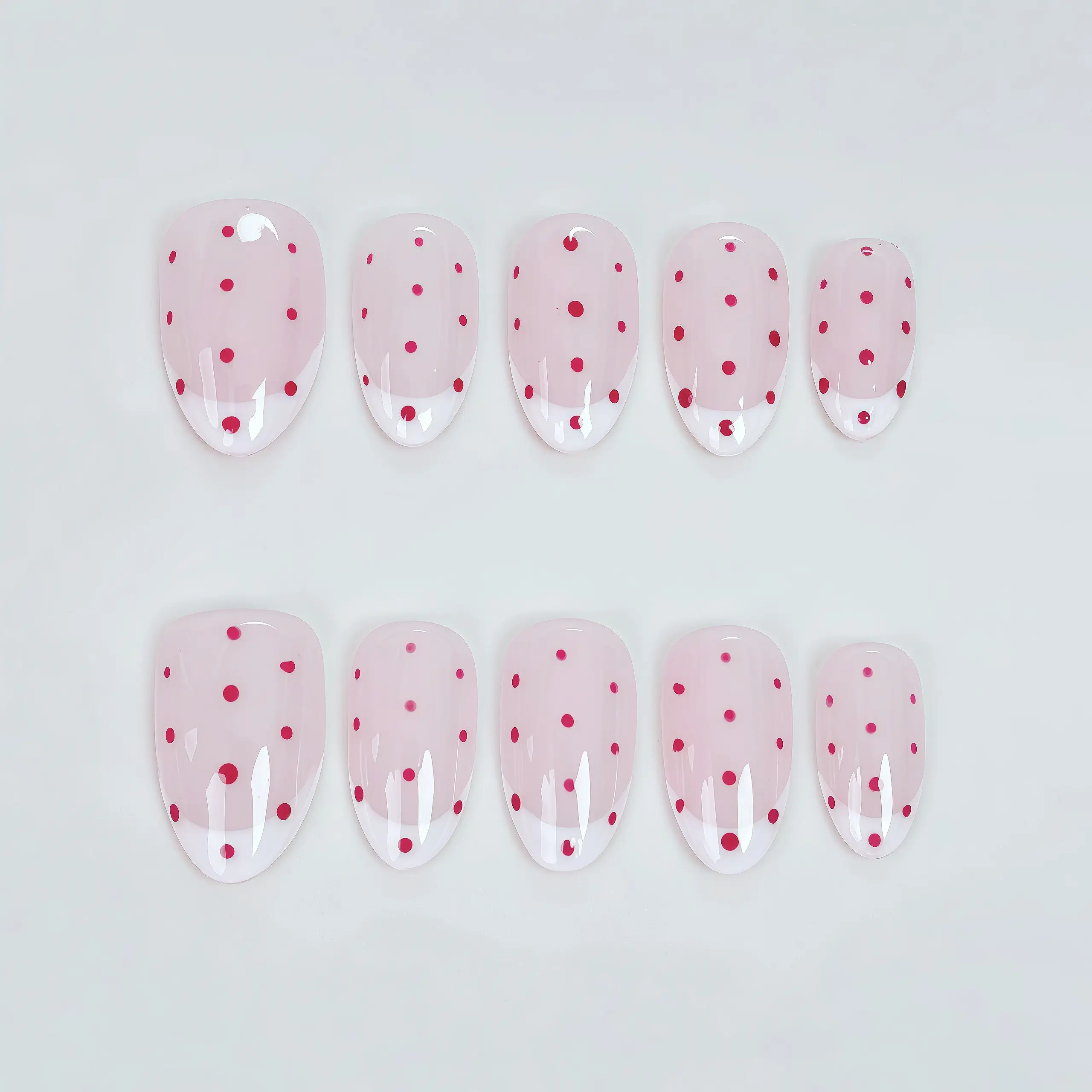(Handmade) Cross-border almond-shaped polka dot nail art. Simple French-style white wearable nail art pieces with fake nails press-on nail collection, Easy Paste, Lightweight Fit