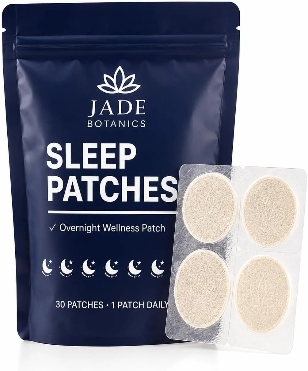 Jade Botanics Melatonin Sleep Patches, 30 Count | Overnight Adhesive Patches with Melatonin, Magnesium, L-Tryptophan, 5-HTP, Valerian Root & Hops | Non-Ingestible Nighttime Wellness Patch