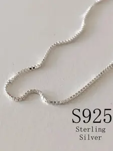 S925 Sterling Silver Simple Box Chain Necklace, Chain Construction, Elegant Necklaces, Elegant Minimalist Necklace for Women & Men, Trendy All-match & Exquisite Jewelry for Birthday Gift