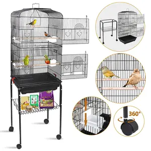 SuperDeal Pets 59.3" Bird Cage with Rolling Stand - Wrought Iron Medium Pet House