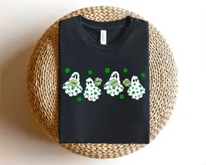 St. Patrick’s Day Ghost Sweatshirt, St Patricks Day Sweatshirt, Rainbow Ghost Shirt, Ghost With Shamrock Tshirt, Ghost Shirt, Lucky Sweater