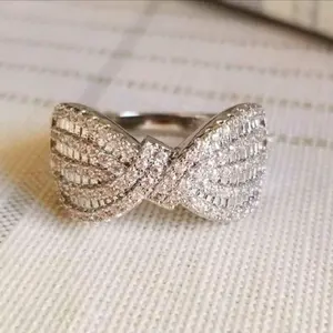 New 925 Silver Filled Diamond Bow Twiste Band Ring for Women