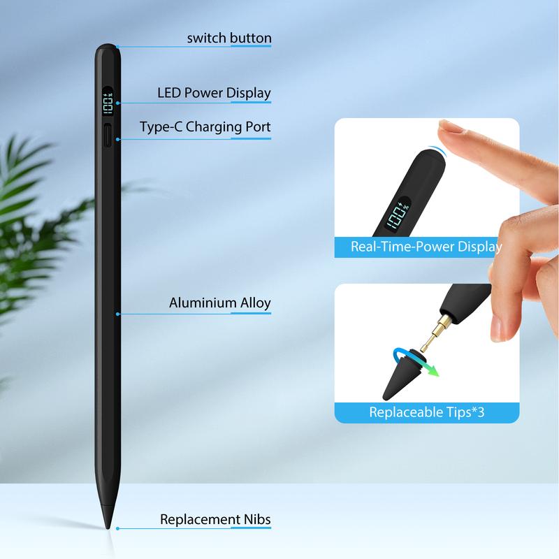 MEKO Stylus Pen -Fast Charge Pencil with Palm Rejection/Tilts,LED Power Display,for iPad 10/9/8/7/6th,Pro 12.9"/11"/M4,Air 5/4/3/M2,Mini 6/5