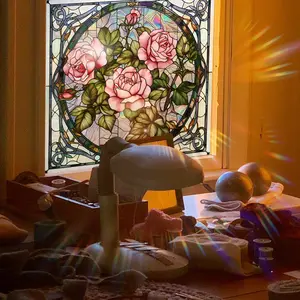 Rose Pattern Window Sticker, 2 Counts/set Double Sided Visual Window Decal, Decorative Sticker for Home Window Glass Door, Sticker Decorations, Self Adhesive Film, Floral Pattern Sticker