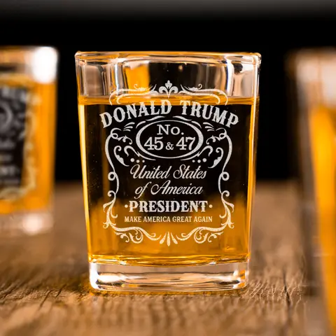 Trump Shot Glass, Whiskey Shot Glass, 45 47 President, Trump Supporter Gift, MAGA, Republican Gift, Stocking Stuffer, Gift for Dad