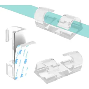 60 Pcs Clear Cable Clips with 3M Adhesive, Wire Holders Under Desk, Cord Management for Wall, Car, Ethernet, PC, Christmas Light Indoor/Outdoor