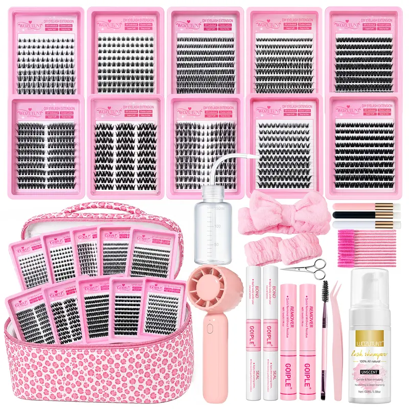 GOIPLE Complete DIY Lash Extension Kit | 100D Curl Lash Styles,8mm-16mm Natural to Glam Looks, Bond & Seal, Remover, Cleanser & Full Lash Care System