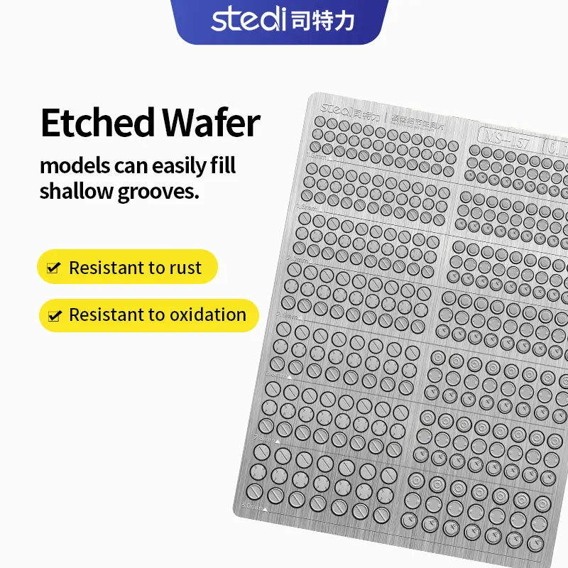 STEDI Photo Etching Detailing Tool Kit - Metallic Finish Gundam Model Accessories, Oxidation-Resistant, 7 Patterns, Precise Enhancement, Includes Tweezers & Etching Components, Detailing Accessories