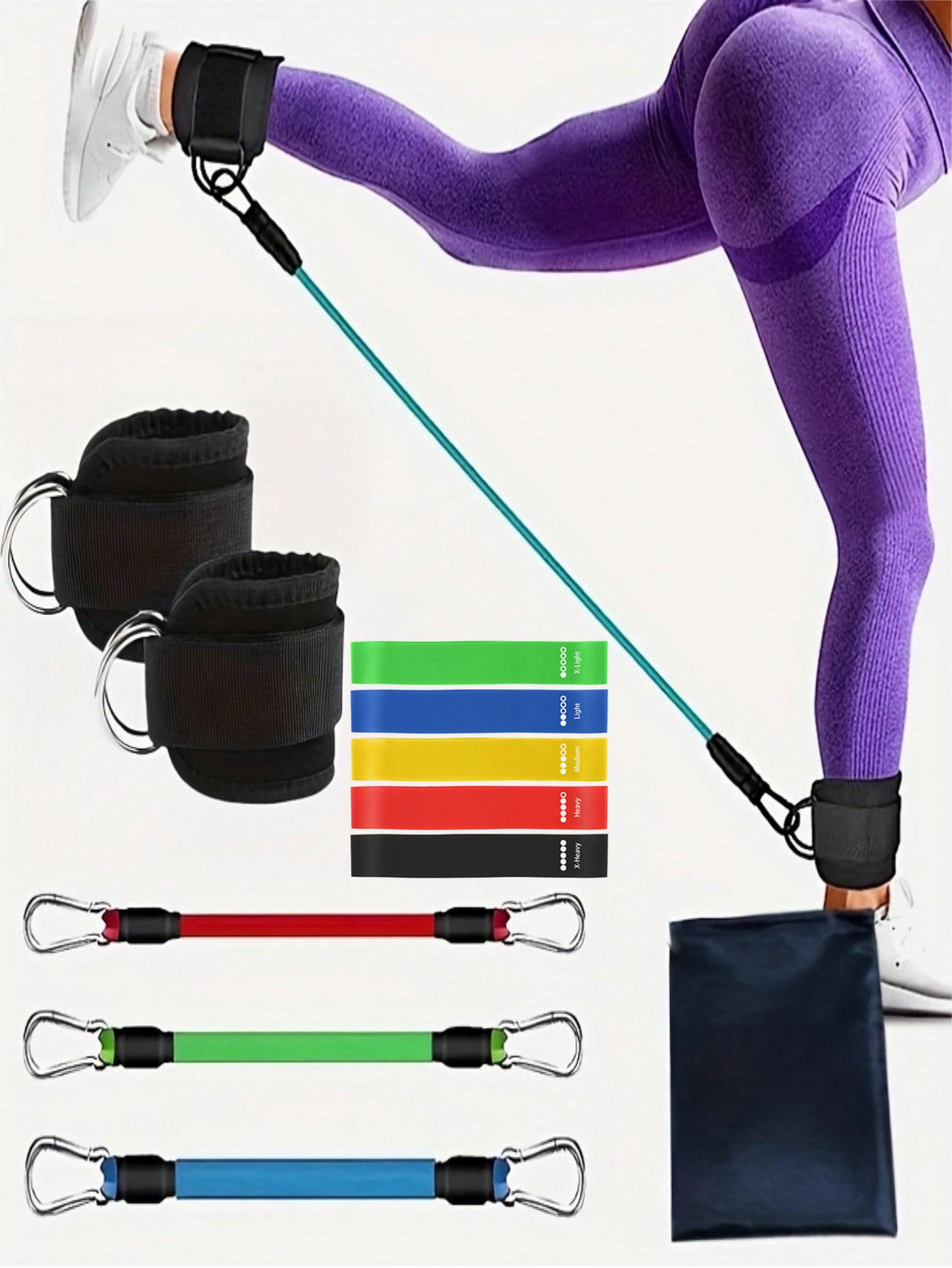 11pcs Yoga Resistance Band Set for Leg and Hip Sculpting, Multi-Level Tension Fitness Equipment with Ankle Straps, Ankle Support, and Foot Ankle Protection Kit