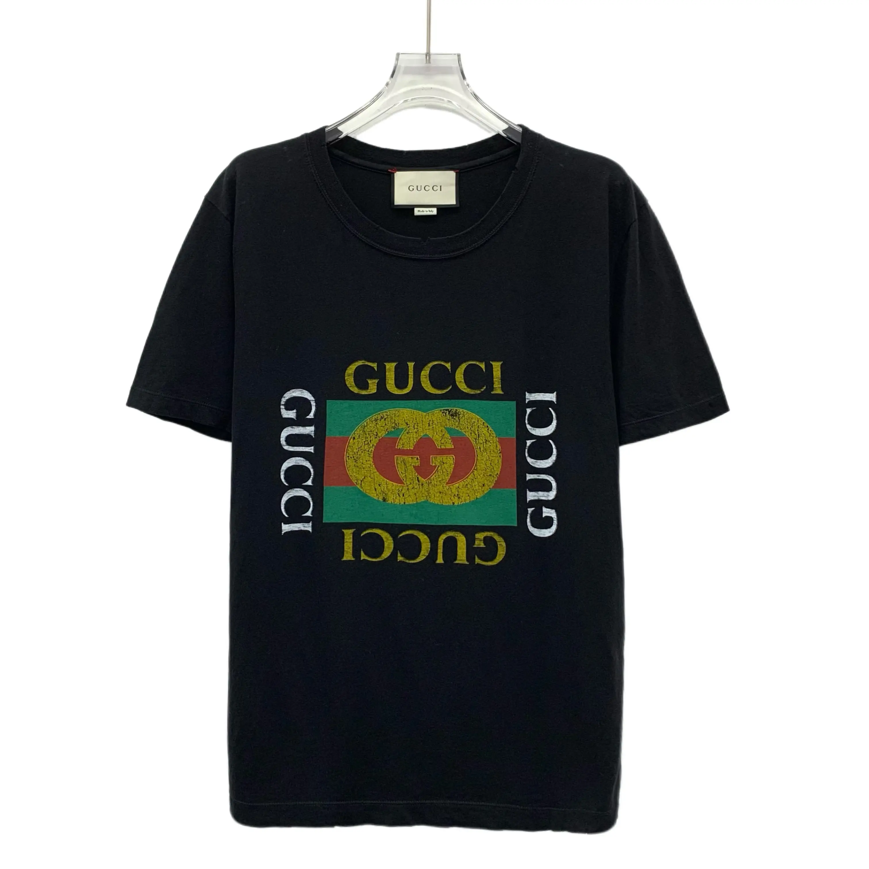 RDLT— Gucci Black Logo Print Cotton T-Shirt Size XS