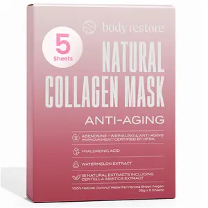 Body Restore Natural Collagen Face Mask 5 Pack – Korean Skin Care Mask with Fermented Coconut Water, Christmas Stocking Stuffers, White Elephant, Birthday Gifts for Women & Men, Dry Skin - Anti-Aging