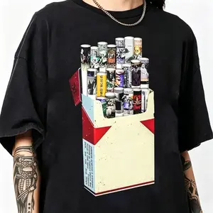 uicideboy Album Cigarette Pack Graphic Oversized T-ShirtG59 Suicideboys Retro Album Collage Black T-Shirt Suicideboys Album Art Cigarette Pack Print Streetwear Tee